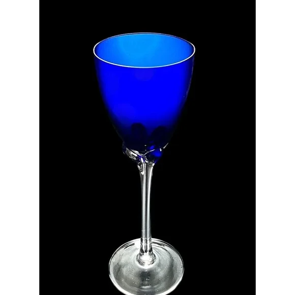 Set of 2 Vintage Hand Blown Cobalt Blue With Clear Stem 9.5" Wine Glasses EUC - Picture 3 of 7